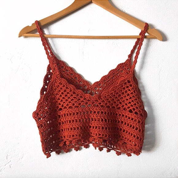 NWT Rust Red Crochet Crop Top - Picture 2 of 4